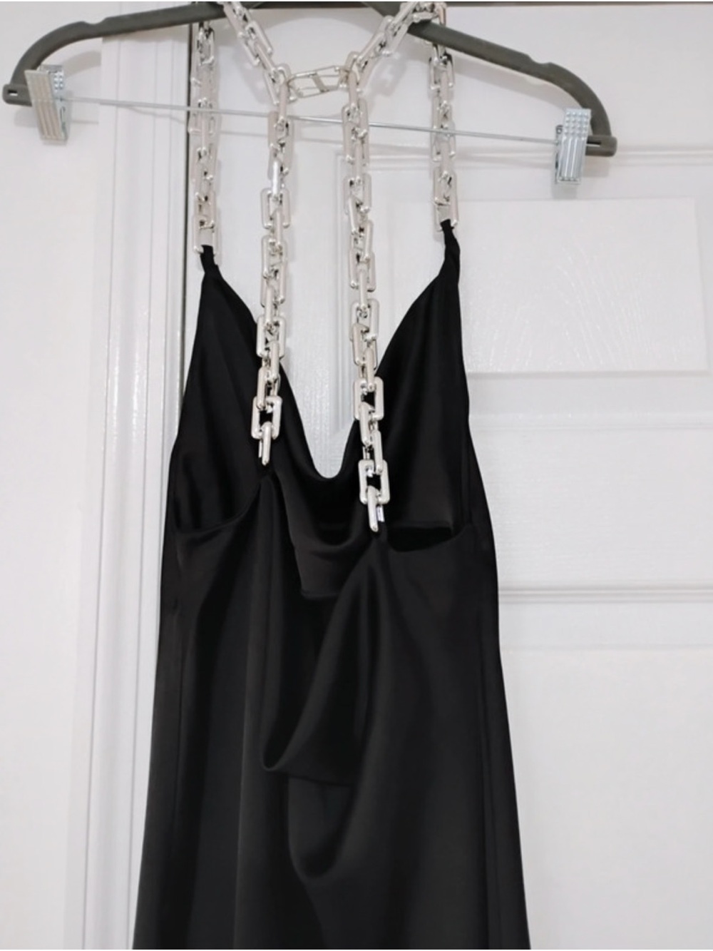 ZARA Black Satin Chain Strap Cowl Dress Size S Party Slip